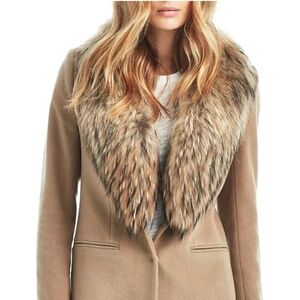 SAM. - Camel Crosby Wool Cashmere Blend Coat w/Fur Collar, Size L